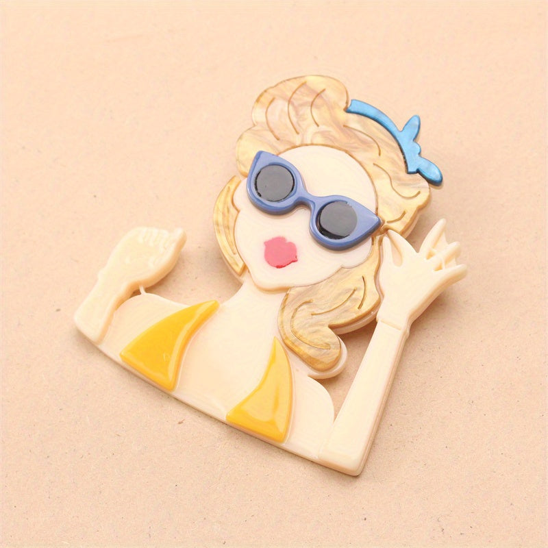 Dopamine Girl Brooch Summer Beauty Acrylic Irregular Shape Gift for Her