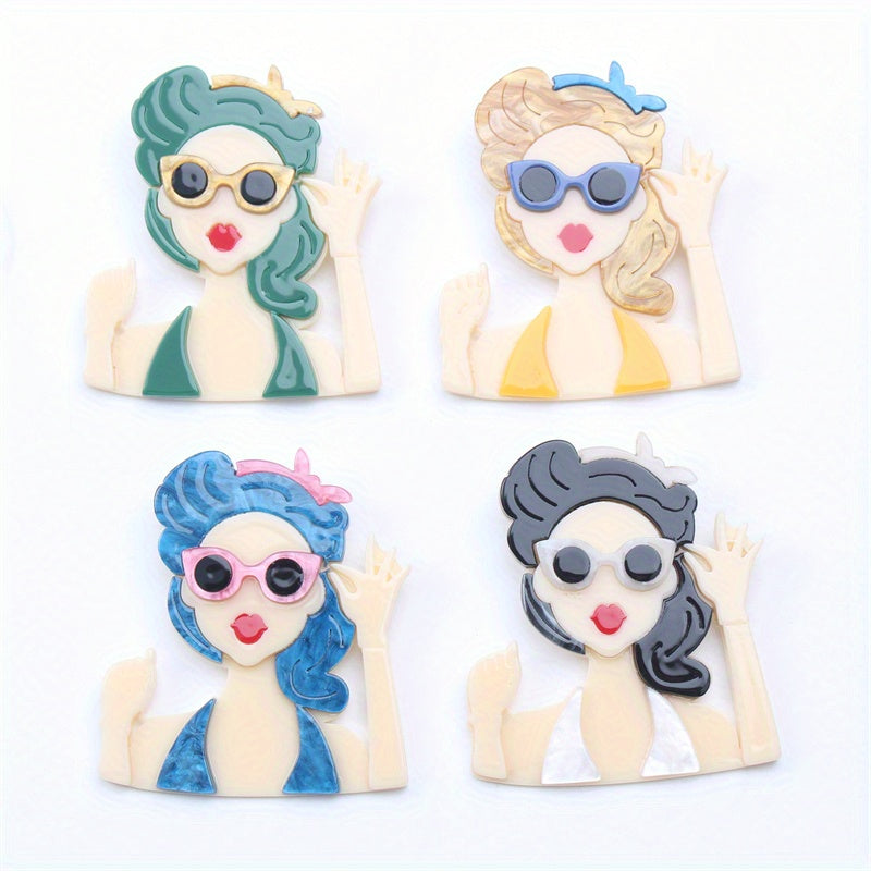 Dopamine Girl Brooch Summer Beauty Acrylic Irregular Shape Gift for Her