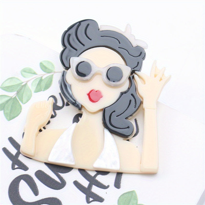 Dopamine Girl Brooch Summer Beauty Acrylic Irregular Shape Gift for Her