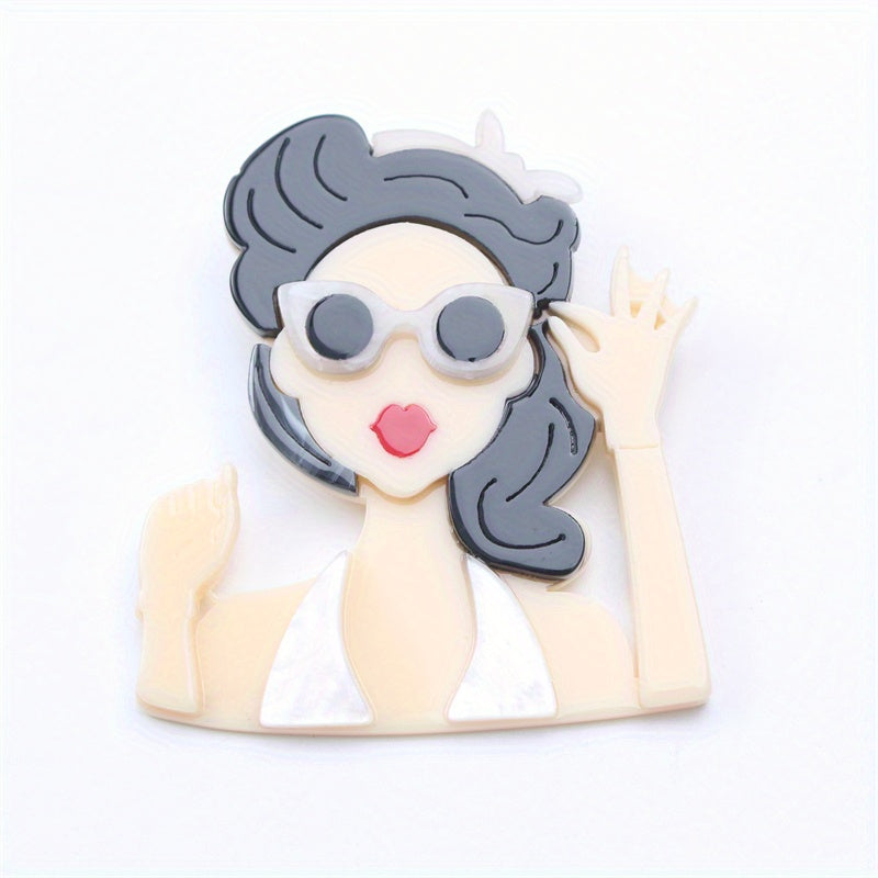 Dopamine Girl Brooch Summer Beauty Acrylic Irregular Shape Gift for Her