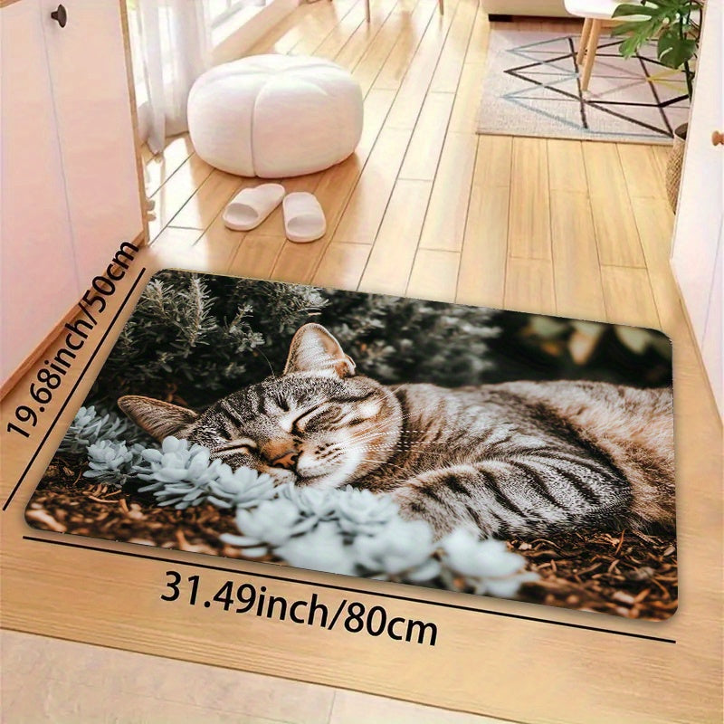 Indoor Cat Nap Doormat Polyester Non-Slip Bathroom Kitchen Living Room Decor
