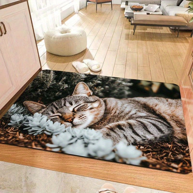 Indoor Cat Nap Doormat Polyester Non-Slip Bathroom Kitchen Living Room Decor