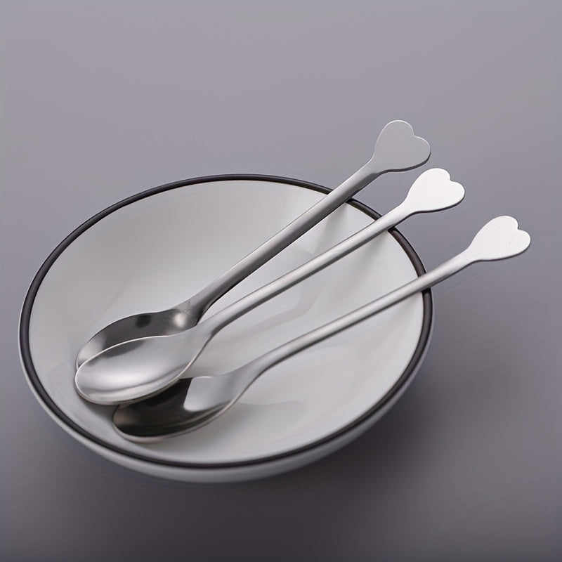 Set of 4 Heart-Shaped Handle Stainless Steel Spoons for Coffee Tea Soup