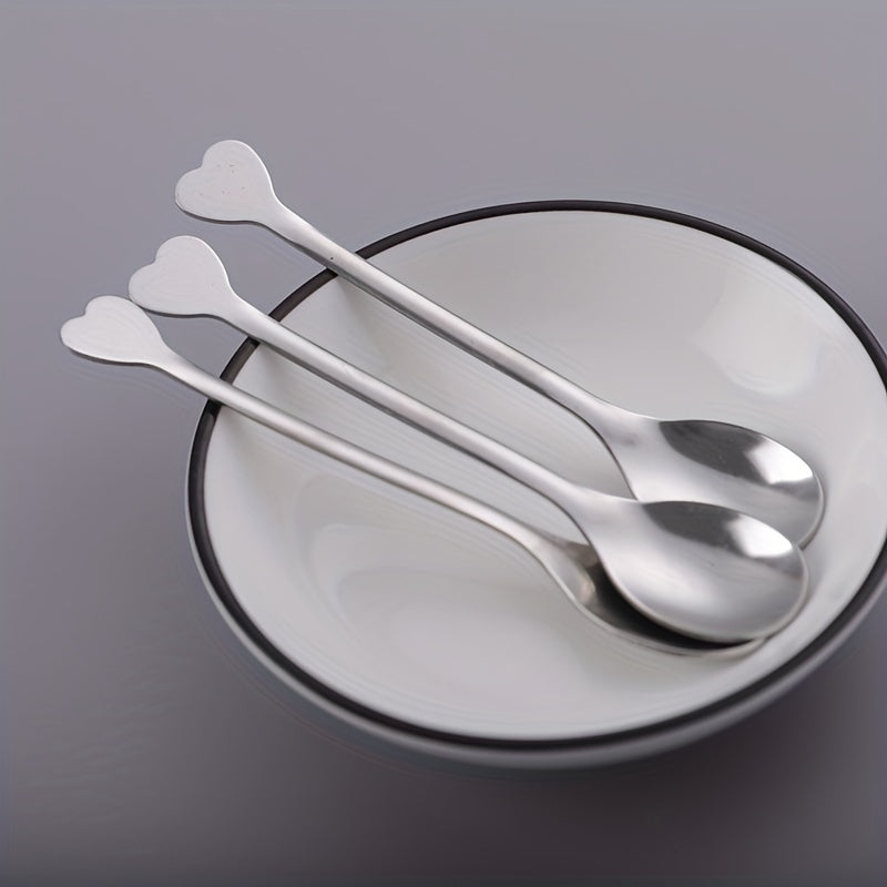 Set of 4 Heart-Shaped Handle Stainless Steel Spoons for Coffee Tea Soup