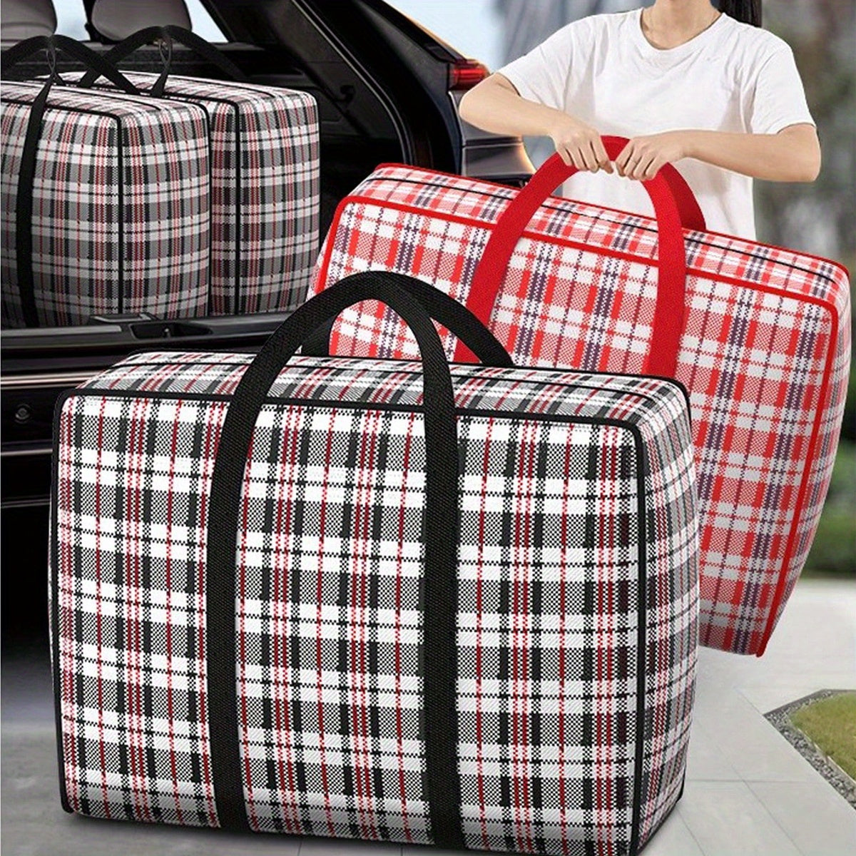 Waterproof Black Striped Storage Bag Foldable for Travel Home Organization