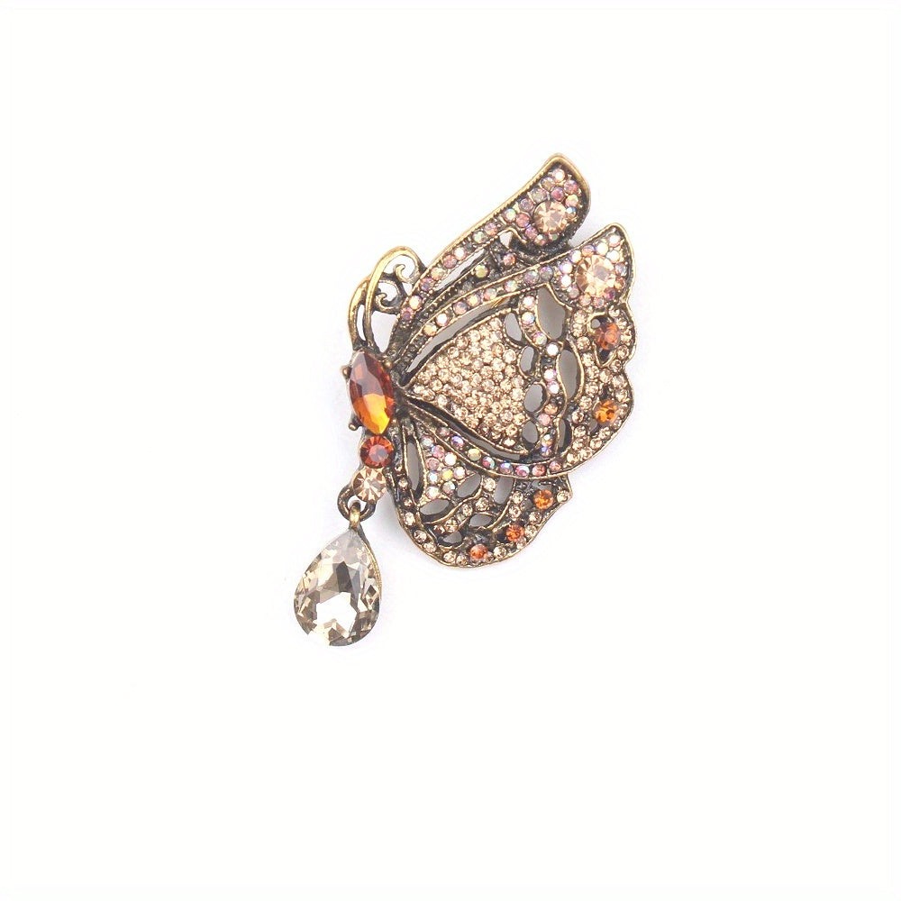 Butterfly Brooch Pin with Teardrop Crystal Dangle Rhinestones and Metal Design for Women's Formal Wear
