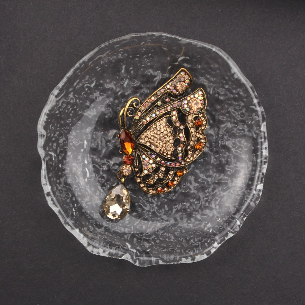 Butterfly Brooch Pin with Teardrop Crystal Dangle Rhinestones and Metal Design for Women's Formal Wear