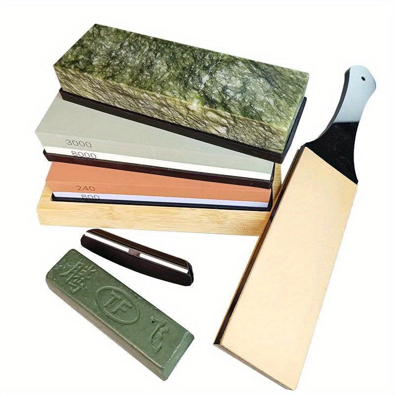 Professional Sharpening Stone Set with Dual Grit, Bamboo Base and Non-Slip Rubber