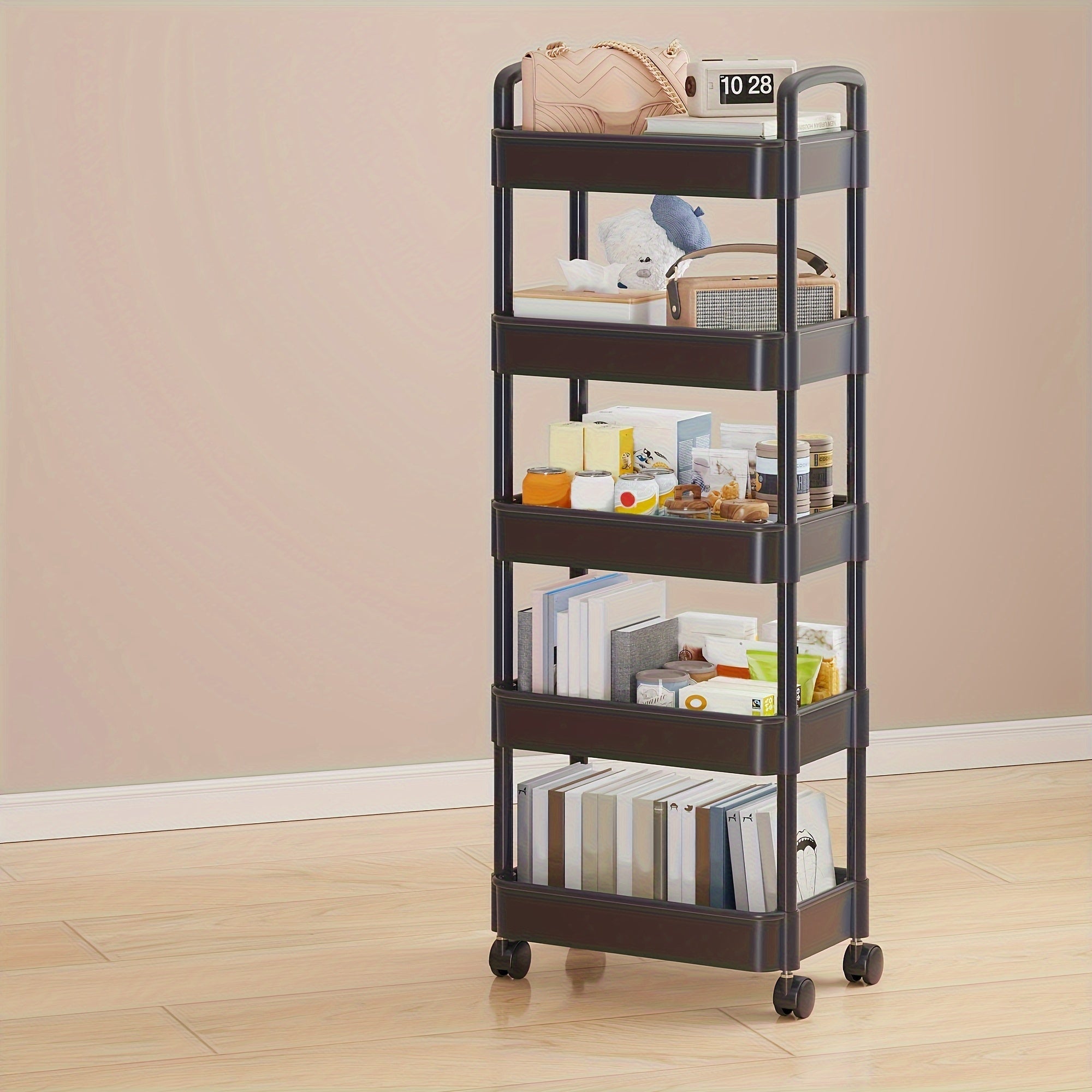 Durable Plastic Home Organizer with Wheels, Large Capacity Multi-Layer Storage