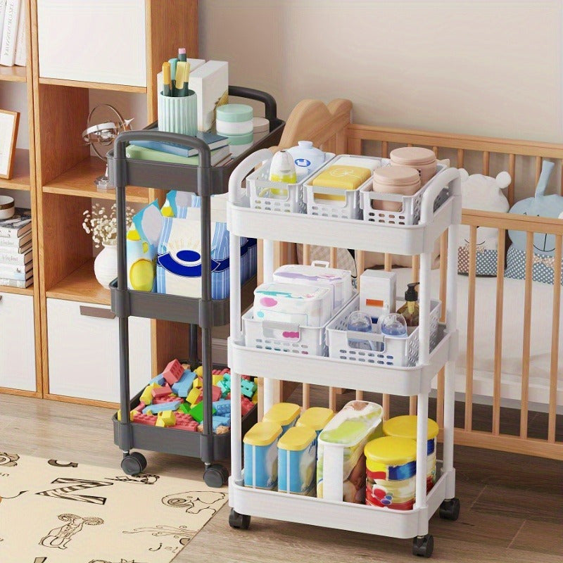 Durable Plastic Home Organizer with Wheels, Large Capacity Multi-Layer Storage