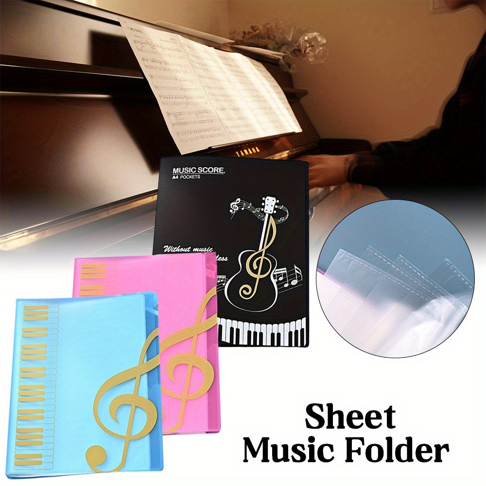 40 Pocket Sheet Music Organizer A4 Folder for Guitar Piano Staff Notation Water-Resistant