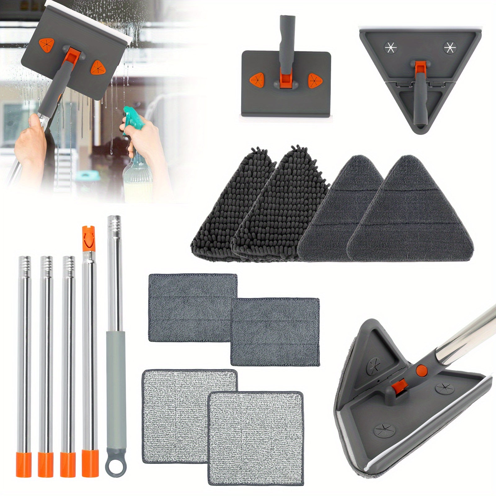Herramienta de limpieza multi-superficie para paredes y suelos, trapeador 2 en 1 con mango largo