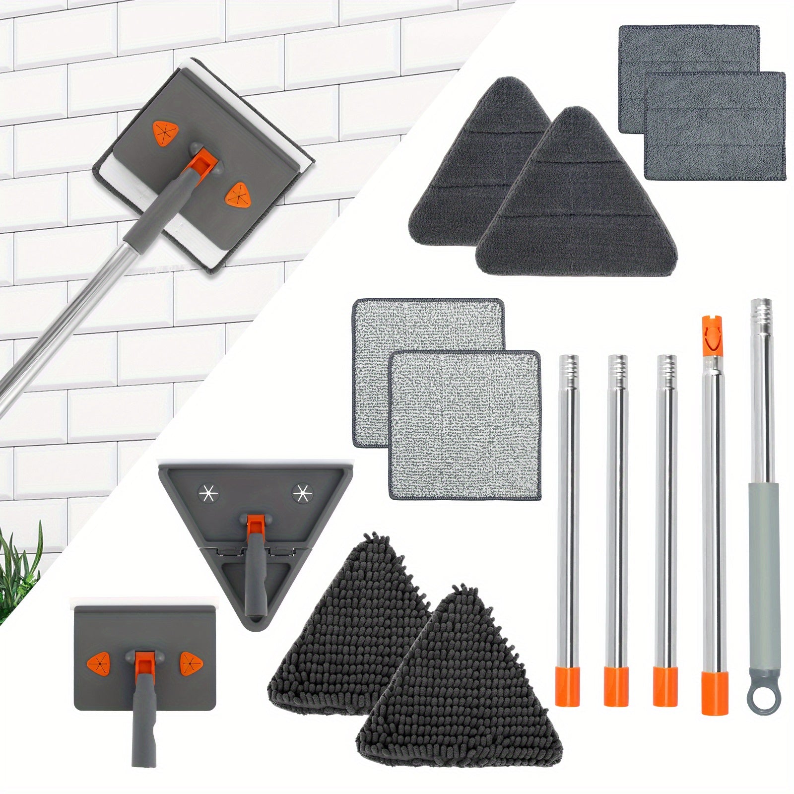Herramienta de limpieza multi-superficie para paredes y suelos, trapeador 2 en 1 con mango largo