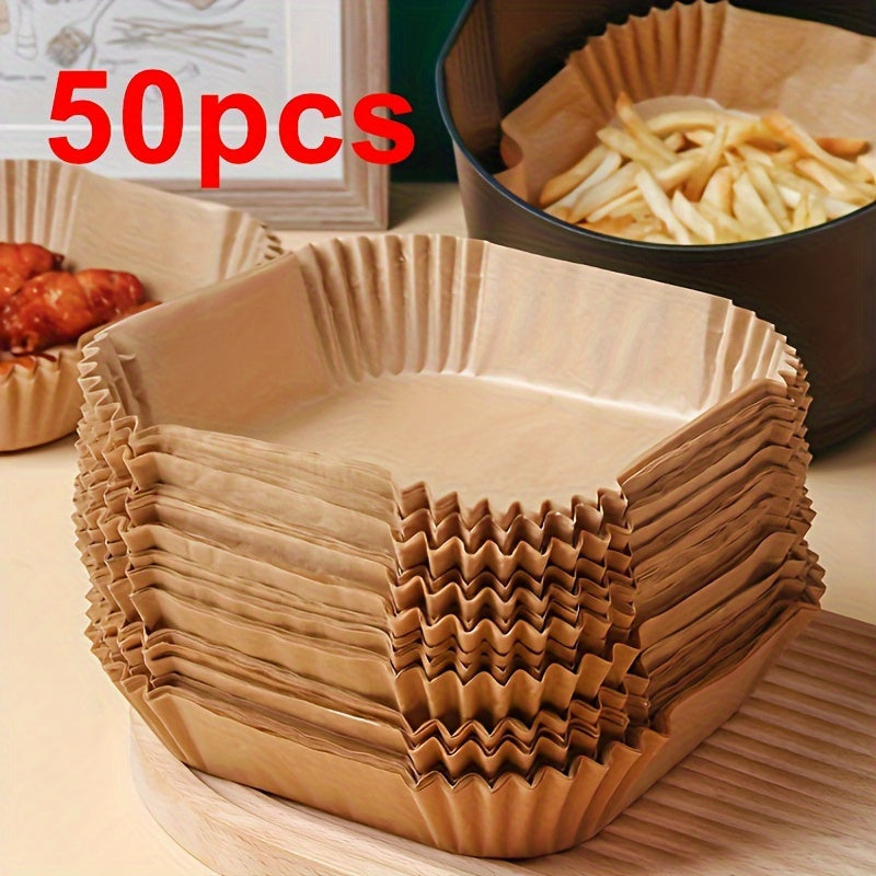 50 Pcs Air Fryer Paper Liners Square Round Oil Water Resistant Baking Roasting Microwave