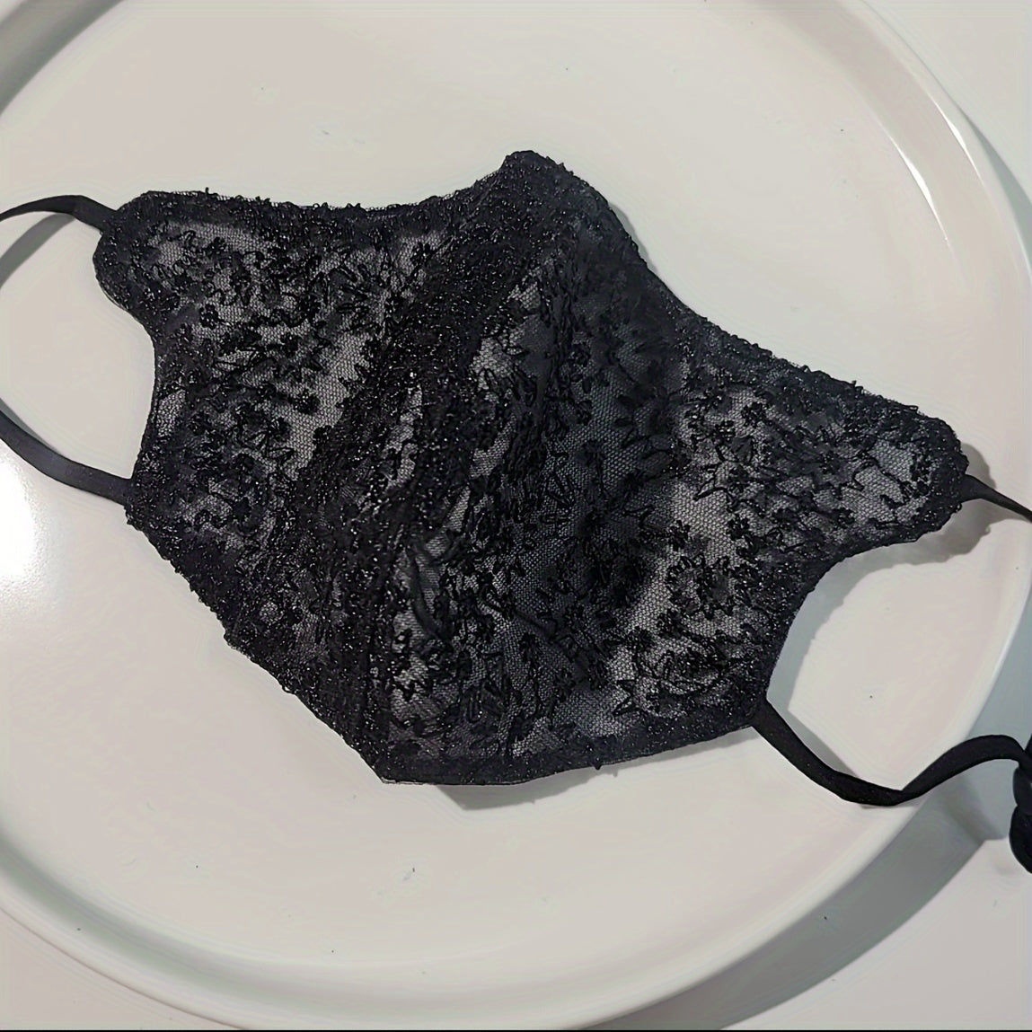 Black Lace Face Mask with Sequin Embellishments for Women Elegant Polyester Evening Wear