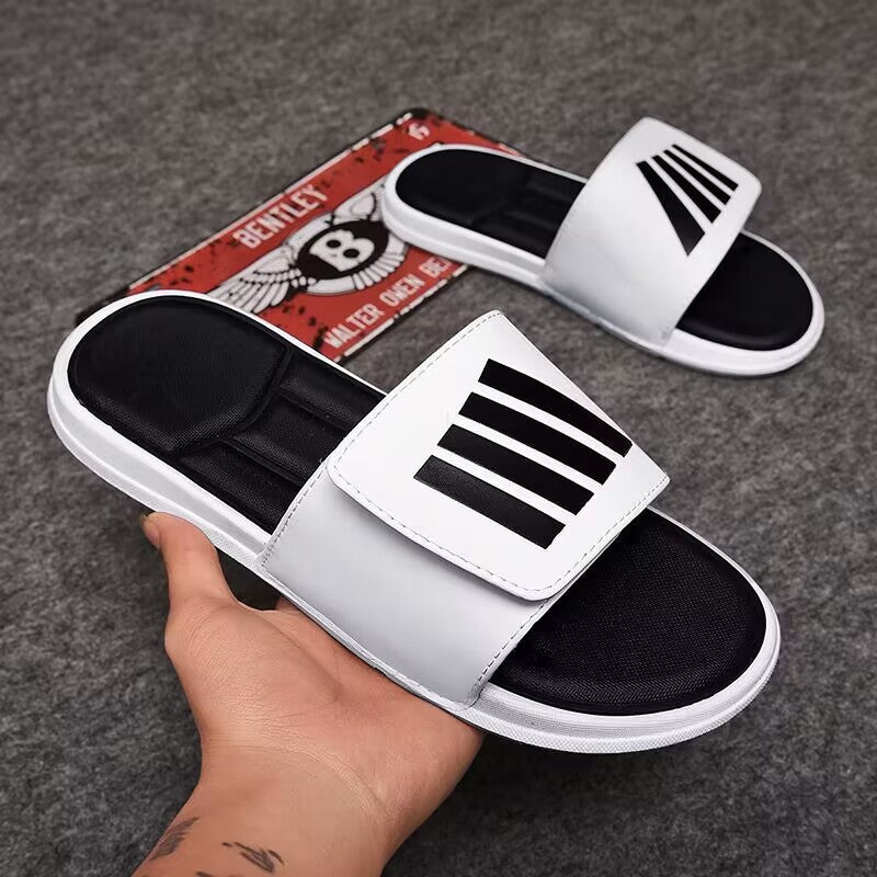 Men's Striped Beach Slides with PVC Sole Non-Slip Quick-Dry Casual Outdoor Sandals
