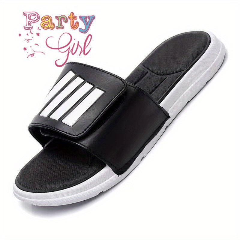Men's Striped Beach Slides with PVC Sole Non-Slip Quick-Dry Casual Outdoor Sandals