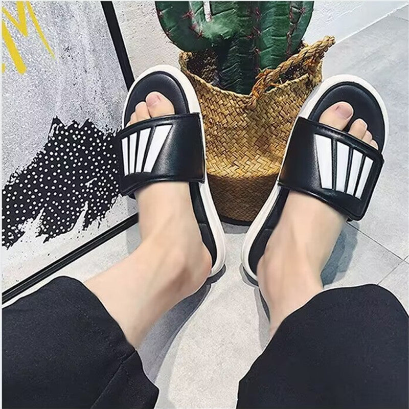 Men's Striped Beach Slides with PVC Sole Non-Slip Quick-Dry Casual Outdoor Sandals