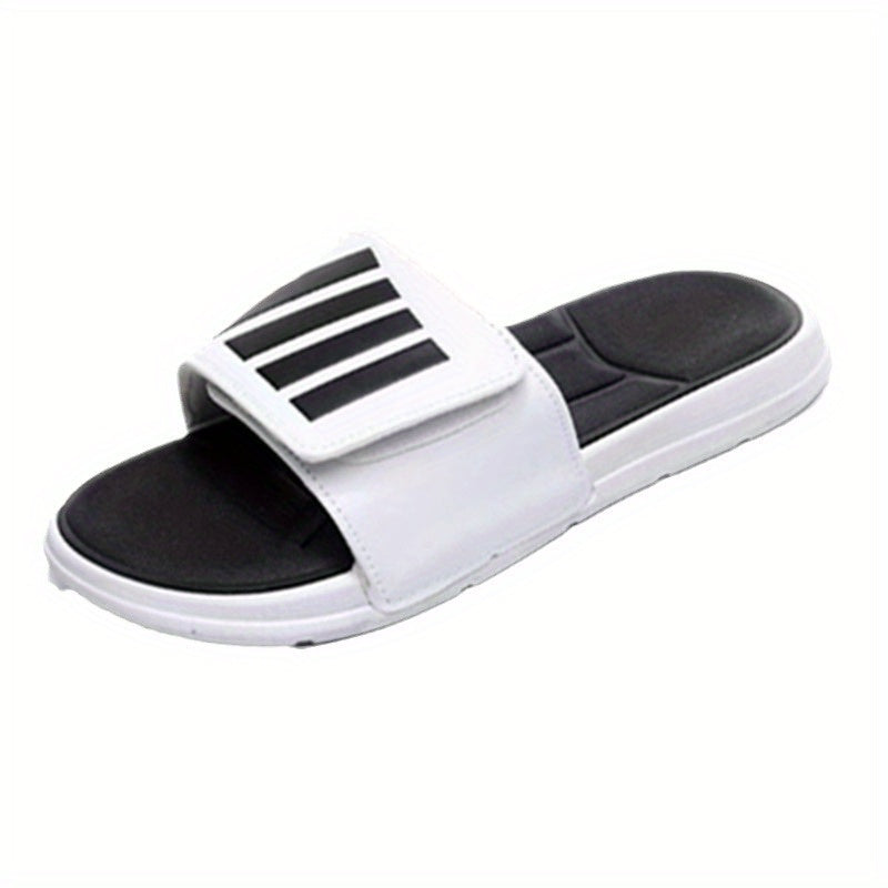 Men's Striped Beach Slides with PVC Sole Non-Slip Quick-Dry Casual Outdoor Sandals