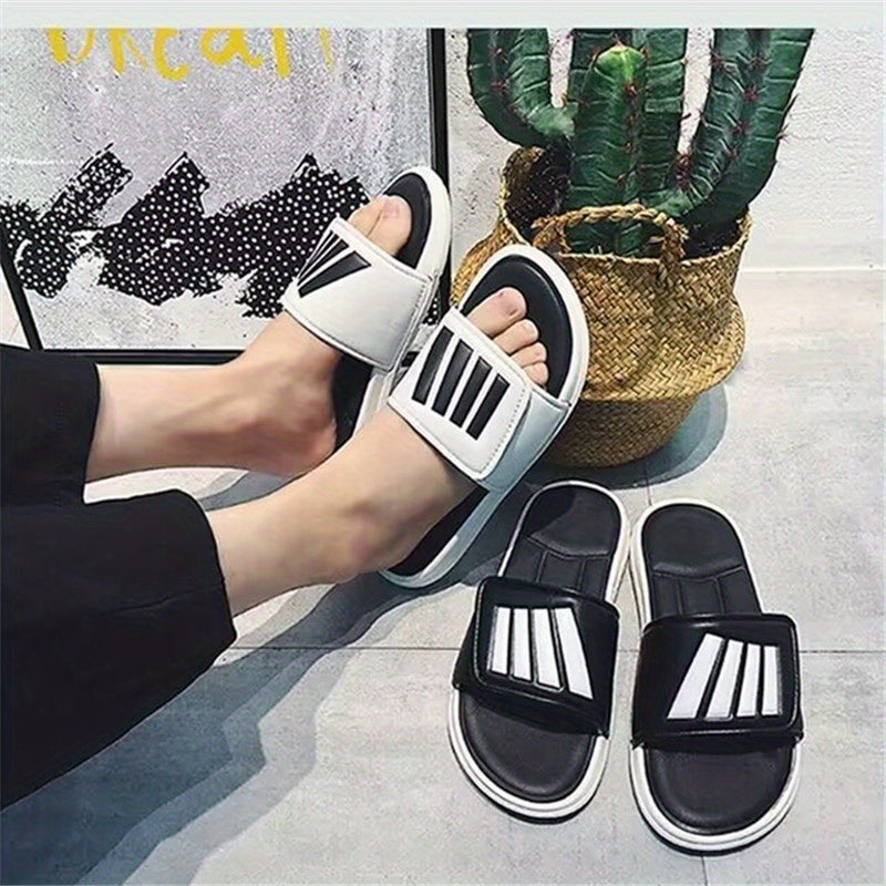Men's Striped Beach Slides with PVC Sole Non-Slip Quick-Dry Casual Outdoor Sandals