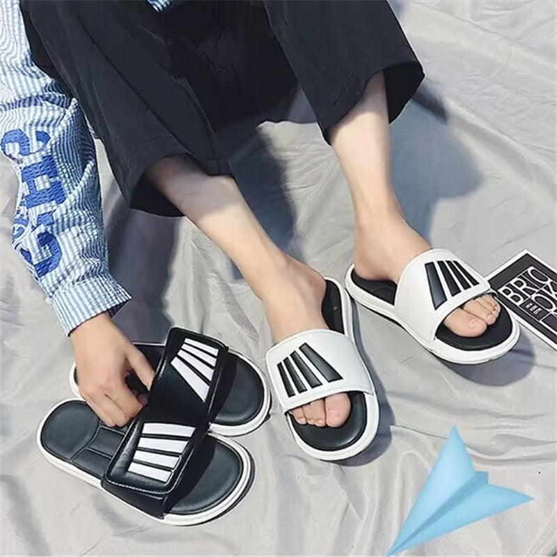 Men's Striped Beach Slides with PVC Sole Non-Slip Quick-Dry Casual Outdoor Sandals