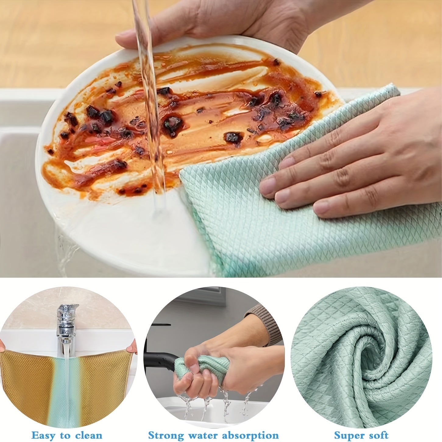 Paquete de 10 paños duraderos con patrón de escamas de pescado, tejidos en poliéster, toallas de limpieza multiusos