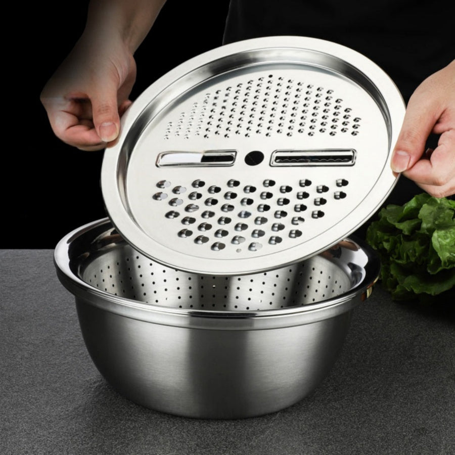 Stainless Steel Kitchen Grater Set with Draining Bowl and Mandoline Slicer