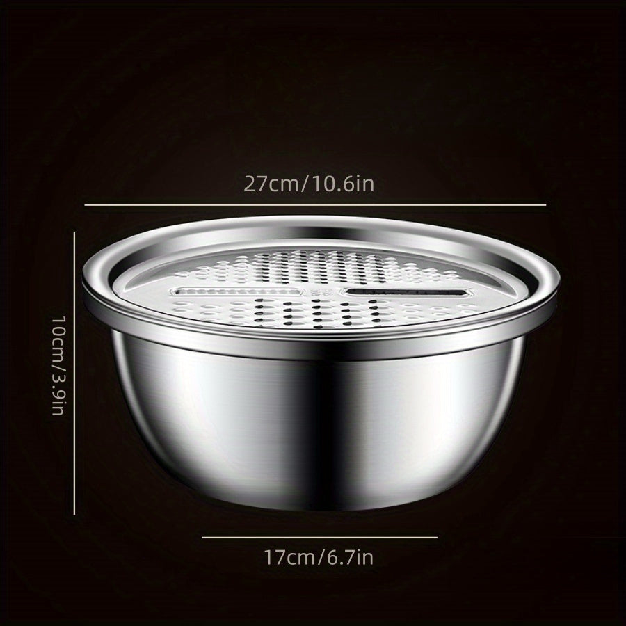 Stainless Steel Kitchen Grater Set with Draining Bowl and Mandoline Slicer