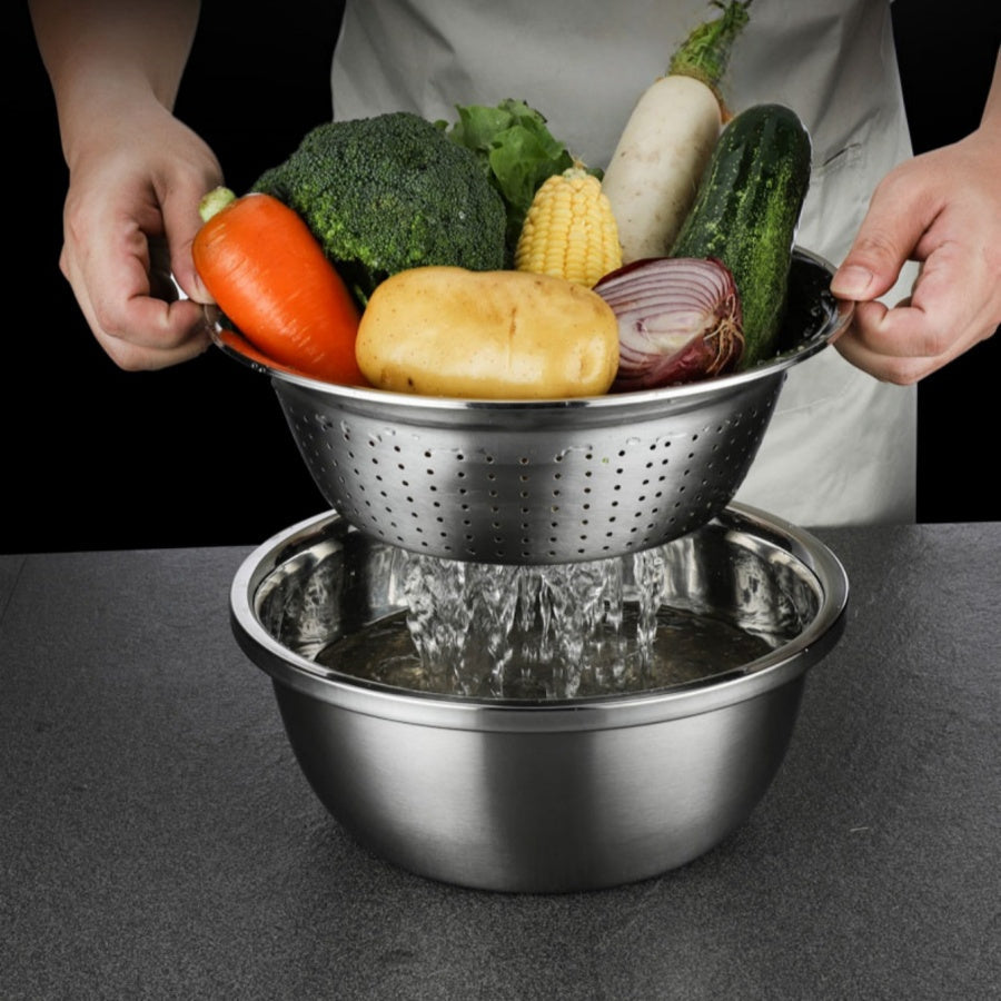 Stainless Steel Kitchen Grater Set with Draining Bowl and Mandoline Slicer