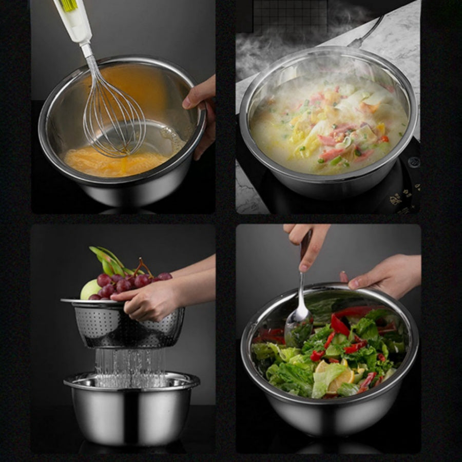 Stainless Steel Kitchen Grater Set with Draining Bowl and Mandoline Slicer