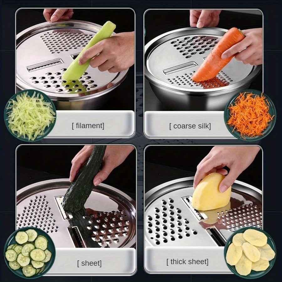 Stainless Steel Kitchen Grater Set with Draining Bowl and Mandoline Slicer