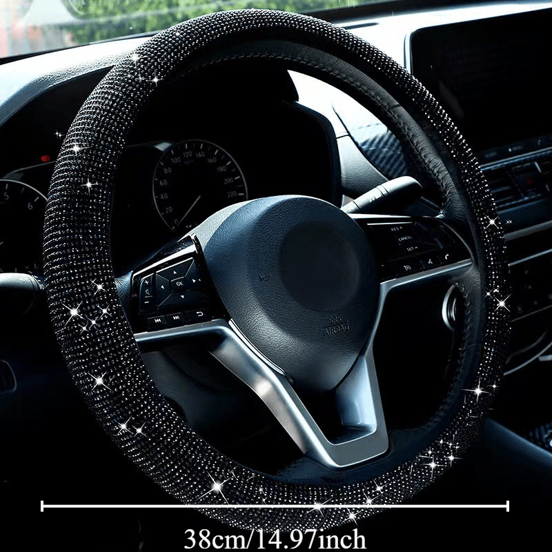 Sequin Bling Steering Wheel Cover Diamond Design Universal Fit Car Accessory