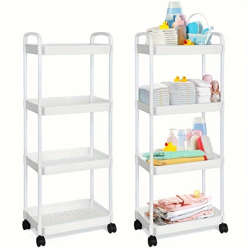 4-Tier Plastic Rolling Storage Cart with Drawers and Swivel Wheels for Kitchen Bathroom Office