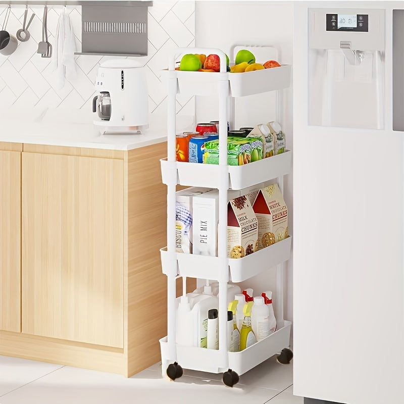 4-Tier Plastic Rolling Storage Cart with Drawers and Swivel Wheels for Kitchen Bathroom Office