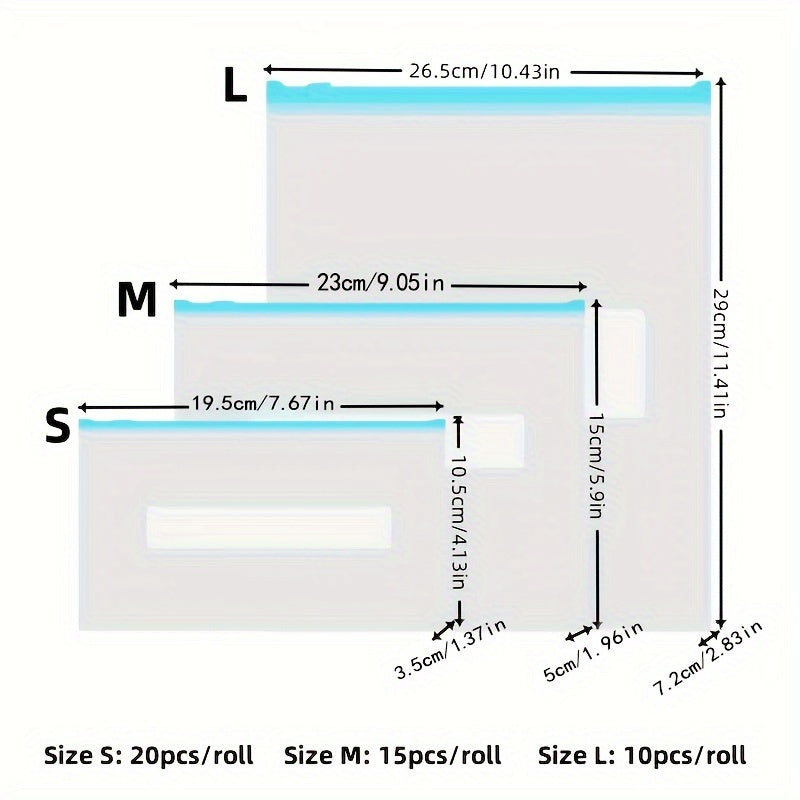 Storage bags 20pcs small 15pcs medium 10pcs large zippered food storage for fruit grain vegetable meat