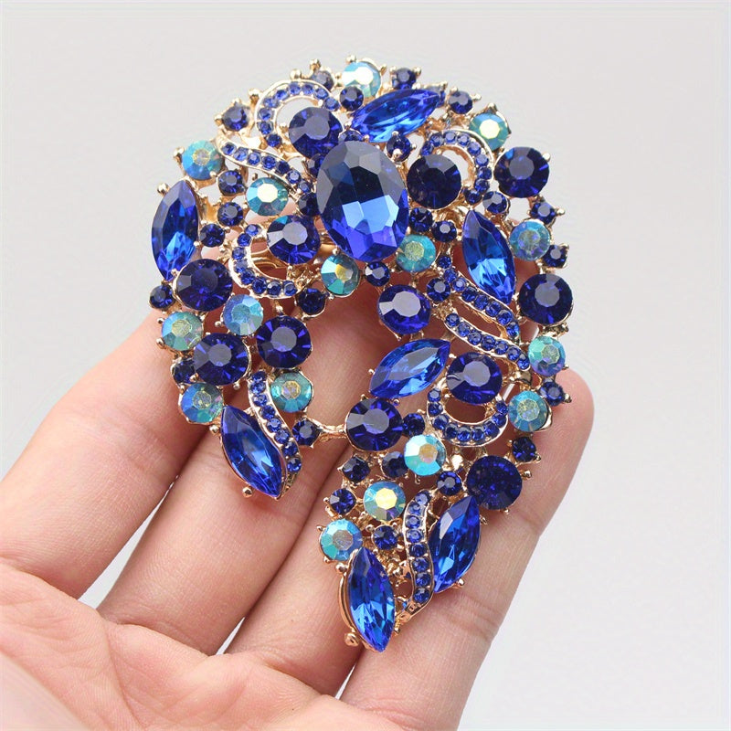 Broche de rhinestone azul para mujer, joyería delicada y elegante