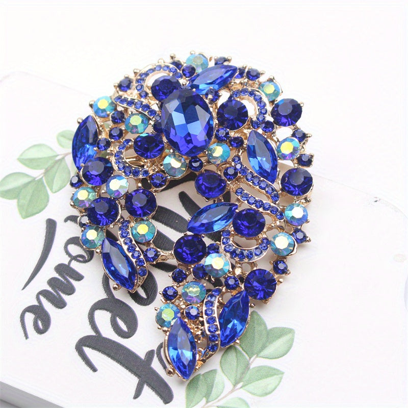 Broche de rhinestone azul para mujer, joyería delicada y elegante