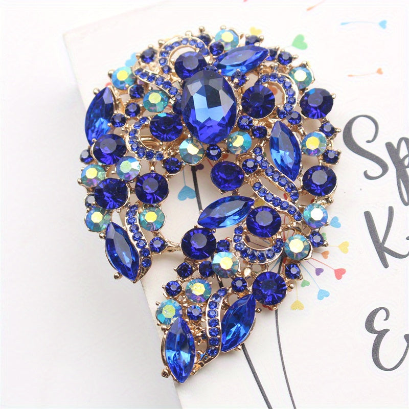 Ayollar uchun ko'zni qamashtiradigan nozik va nafis zargarlik buyumlari uchun Moviy Rhinestone brosh
