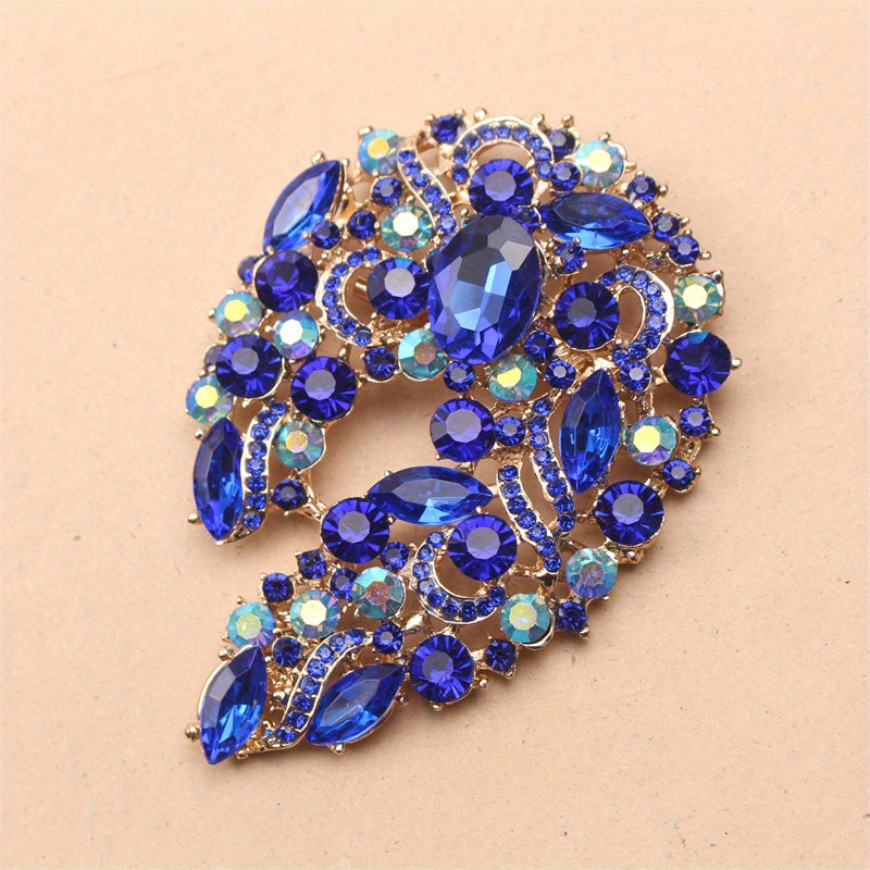 Ayollar uchun ko'zni qamashtiradigan nozik va nafis zargarlik buyumlari uchun Moviy Rhinestone brosh