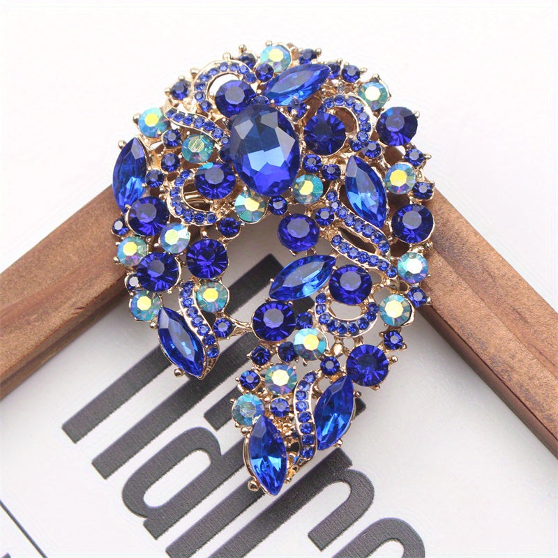 Ayollar uchun ko'zni qamashtiradigan nozik va nafis zargarlik buyumlari uchun Moviy Rhinestone brosh