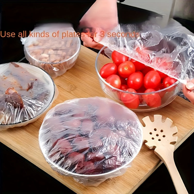 100 Pieces Reusable Plastic Food Wraps Semi-Transparent Sealable Stretchable Storage Covers