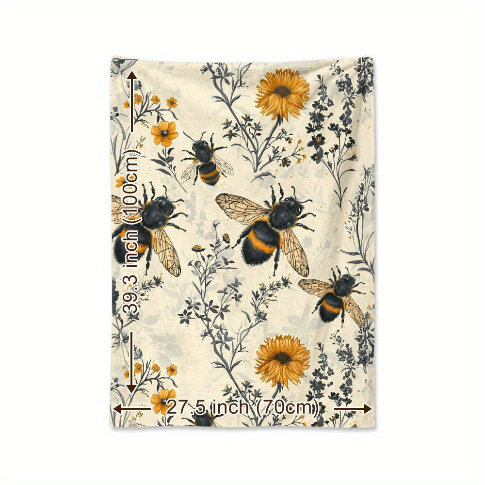 Wildflower and Bee-Inspired Flannel Throw Blanket 100% Polyester Quilted Bedding for Napping Camping Travel
