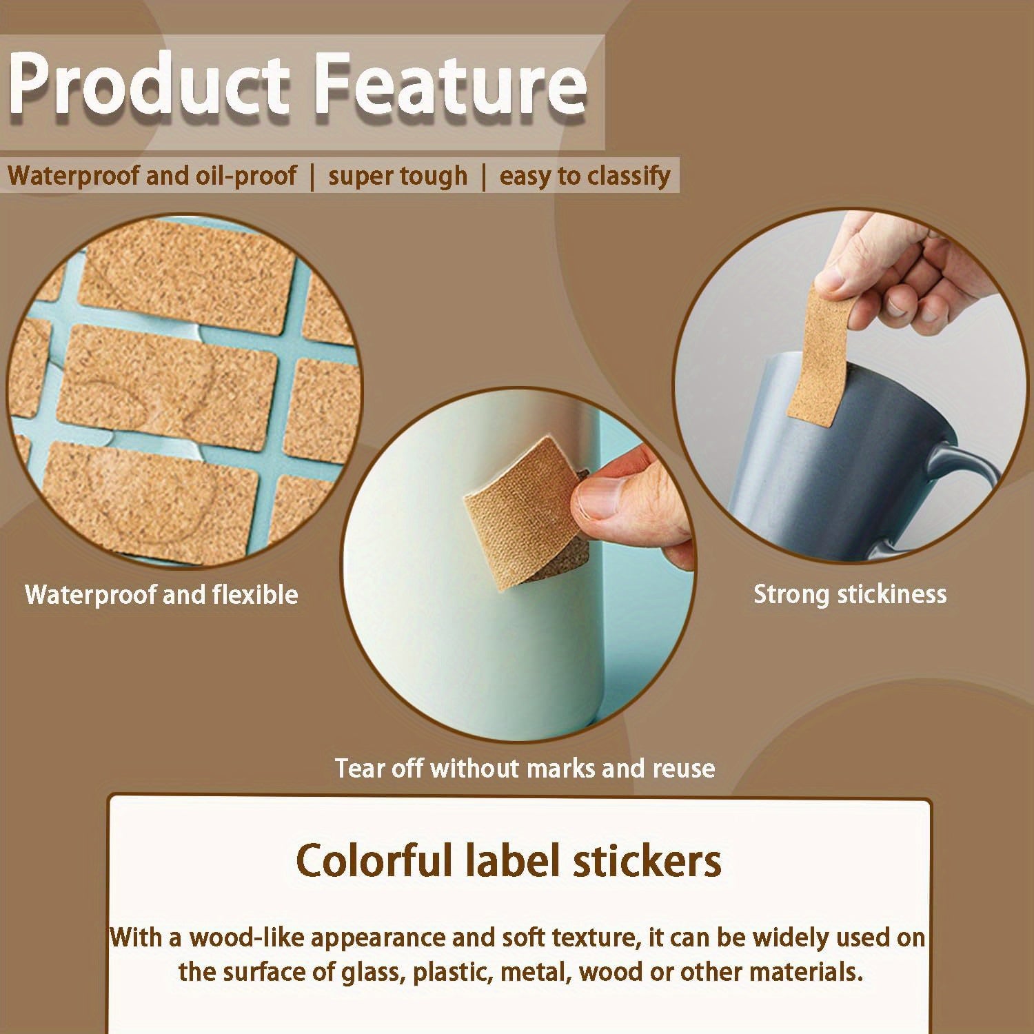 Cork Label Stickers for Organizing Containers and Bottles, 36 96 or 132 Pieces