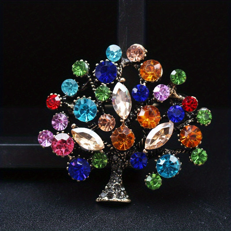 Vintage Tree of Life Rhinestone Brooch Multicolor Zirconia Crystal Pin Jewelry