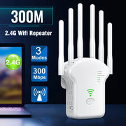 WiFi Extender Boosts Signal for 25 Devices 2.4GHz 300Mbps Wide Range Repeater