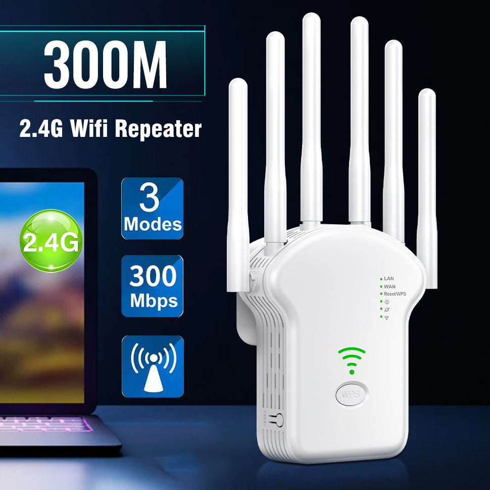 WiFi Extender Boosts Signal for 25 Devices 2.4GHz 300Mbps Wide Range Repeater
