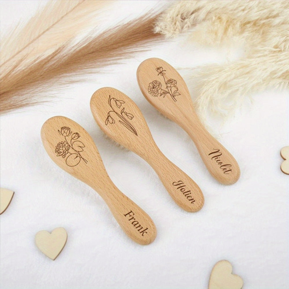 Индивидуально гравированная деревянная расческа с мягкими шерстяными щетинками - идеально подходит для купания, персонализированный памятный подарок с старым именем