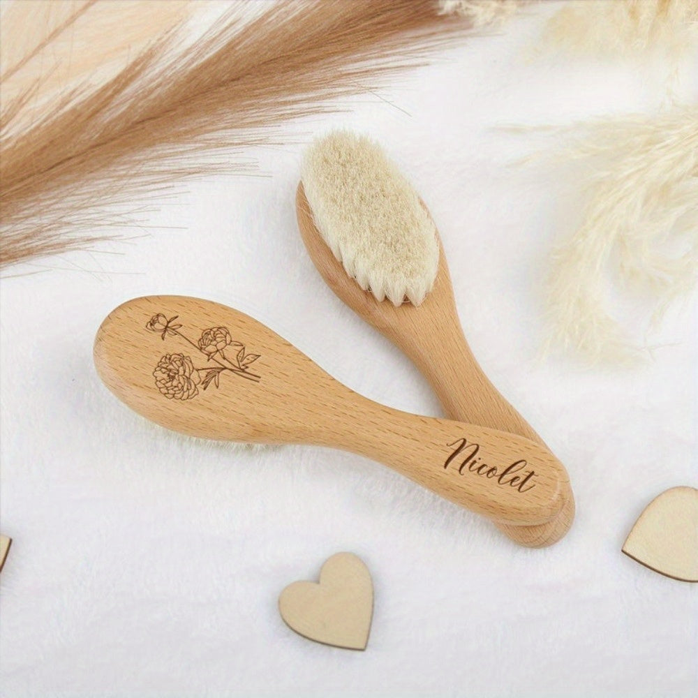 Custom Engraved Wooden Hair Brush with Woolen Bristles Personalised Memory Gift