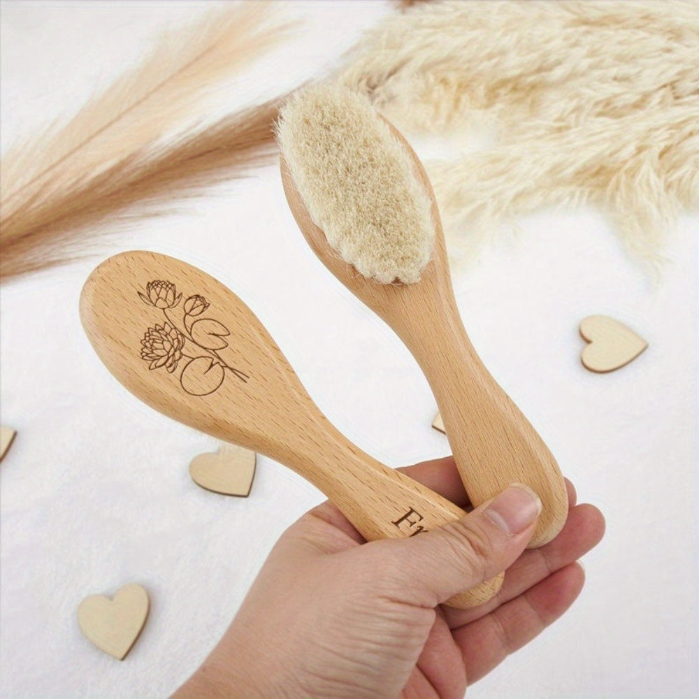 Индивидуально гравированная деревянная расческа с мягкими шерстяными щетинками - идеально подходит для купания, персонализированный памятный подарок с старым именем