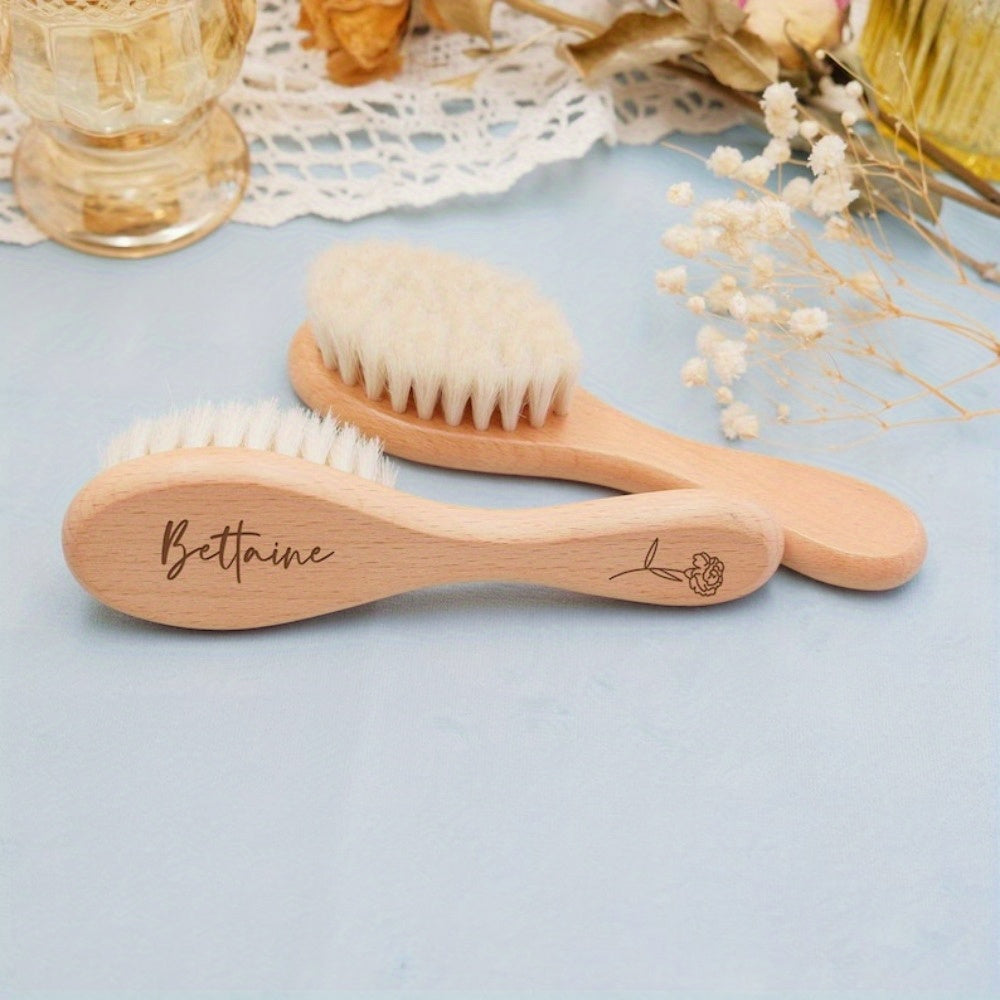 Engraved Wooden Hair Brush with Soft Wool Bristles Personalized Gift for Women